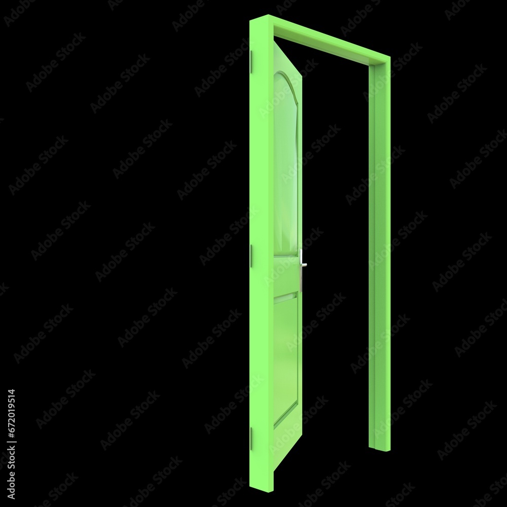 Green door Wide-Open Access Point on Isolated White Canvas Green door Wide-Open Access Point on Isolated White Canvas
