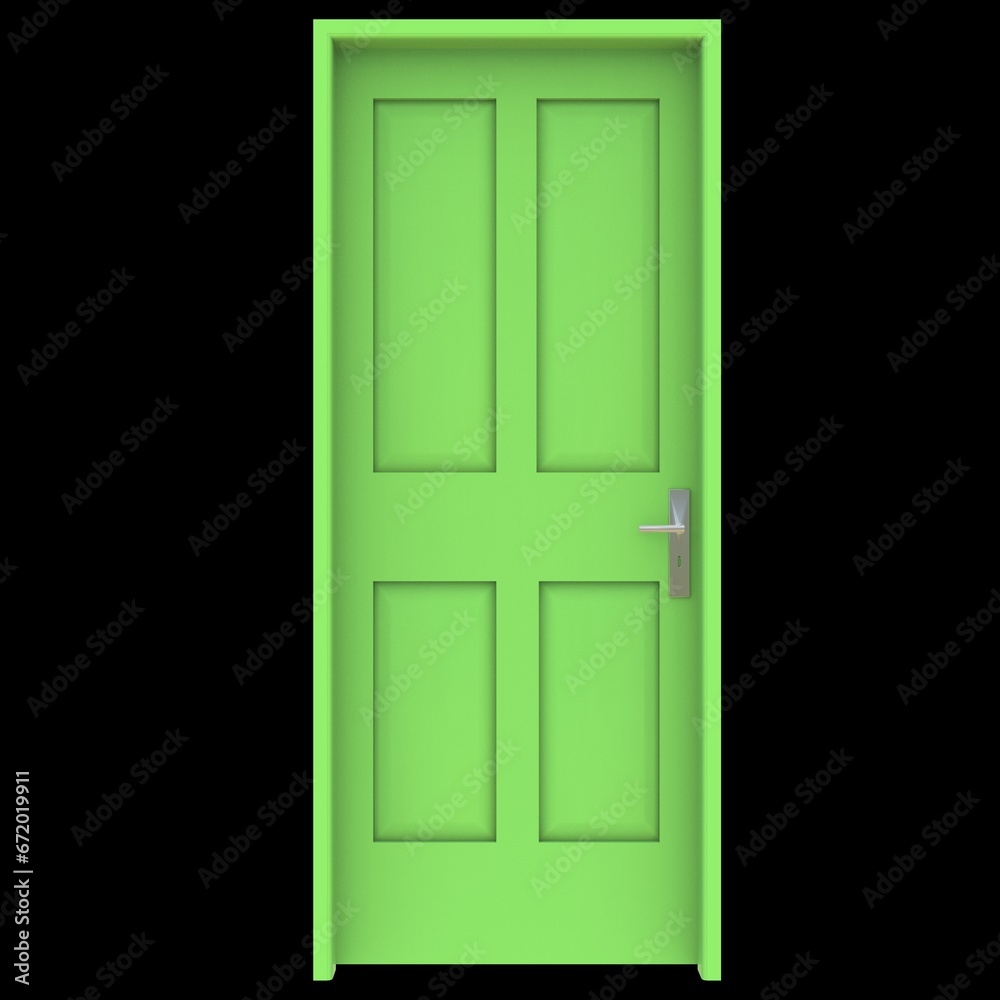 Green door Illuminated Gateway on Isolated White Surface