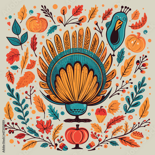 Thanksgiving seamless background - leaves and vegetables pattern vector. hand drawing thanks giving element cute ornament