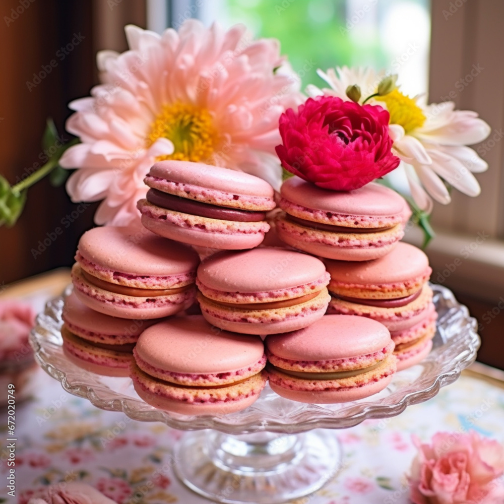 Macarons and tea for afternoon snacks Macarons and tea for afternoon snacks