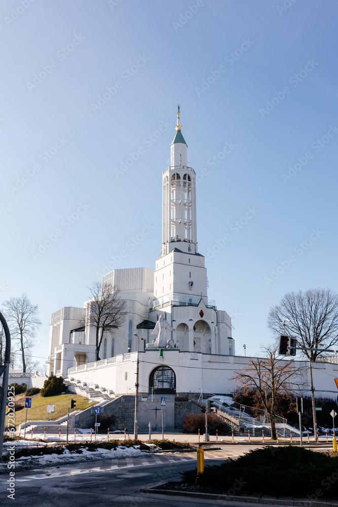 Fototapeta premium Streets with old architecture on sunny day in Bialystok, Poland, March 3, 2021.