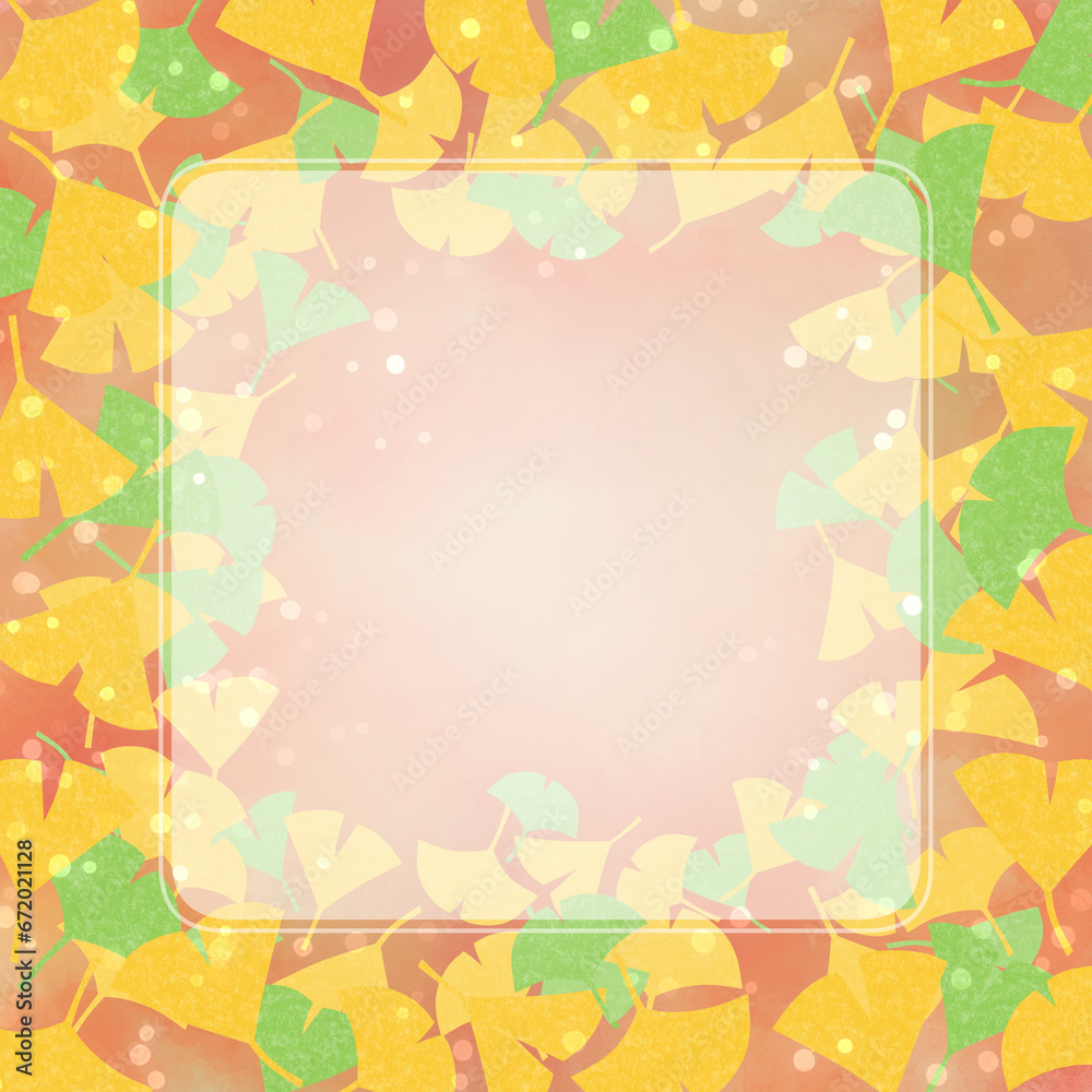 秋の紅葉のイチョウが舞うフレーム背景素材