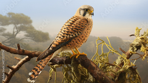 Common Kestrel or Falco tinnunculus perching on its photo