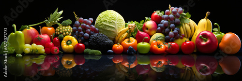 Panoramic photo fruits and vegetables