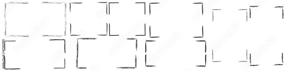 Set of grunge square and rectangle frames. Rectangle borders collections. Rubber square stamp imprint. Vector illustration isolated on white background. Set of grunge square and rectangle frames. Rectangle borders collections. Rubber square stamp imprint. Vector illustration isolated on white background.