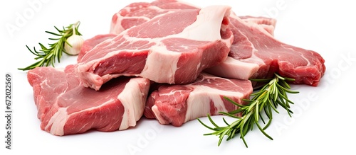 A separate image of uncooked lamb meat on a white background photo