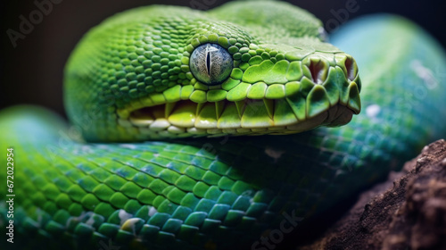 Closeup of a green python.