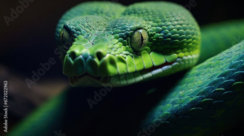 Closeup of a green python.