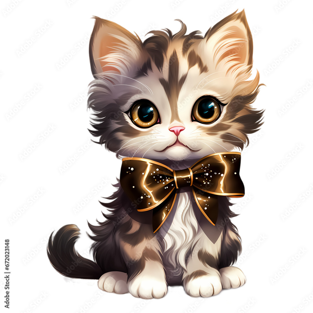 Cute kitten with brown shiny bow Cute kitten with brown shiny bow