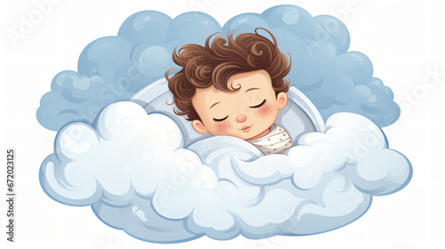 Sleeping Baby on a Cloud on a White Background.