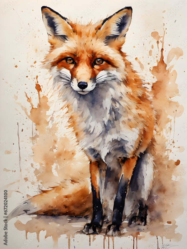 Obraz premium fox watercolor painting Created by artificial intelligence