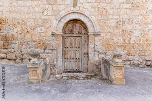 Curiel de Duero, Spain - October 12, 2023: Views of the historic buildings, some from medieval times, of the town of Curiel de Duero, Spain
