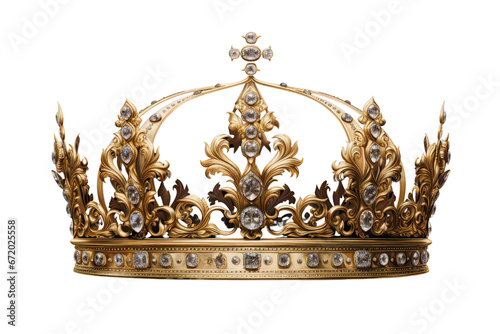 golden crown with precious stones on isolated transparent background