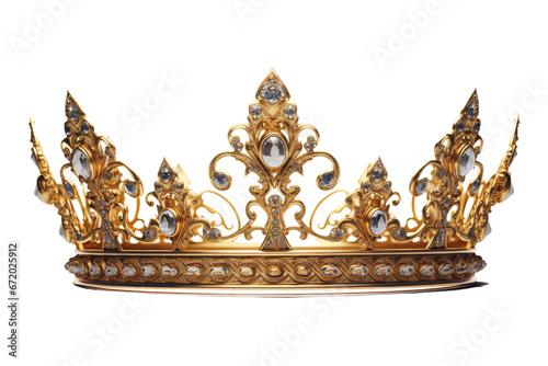 golden crown with precious stones on isolated transparent background