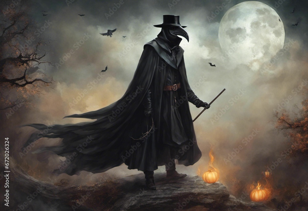AI generated illustration of a plague doctor in a long-beaked mask ...