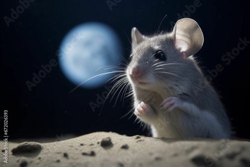 AI generated illustration of a small mouse under the moonlight