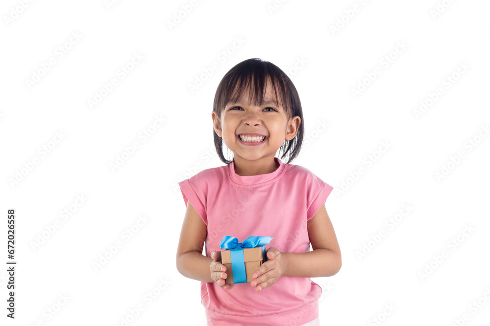 Young Asian girl's hands holding a gift box isolated on white background with clipping path. Young Asian girl's hands holding a gift box isolated on white background with clipping path.