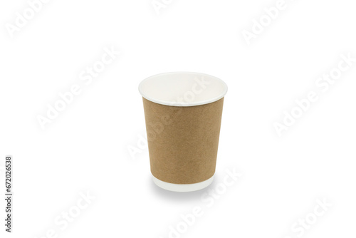 Empty paper cup for coffee made from biodegradable brown paper isolated on white background with clipping path.