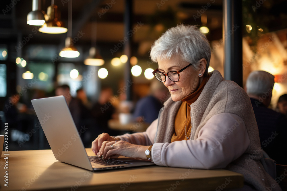 A senior woman using laptop