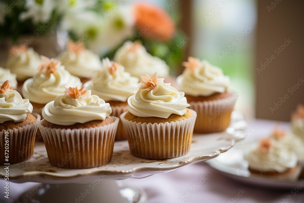 AI generated illustration of creamy cupcakes with vanilla flavor AI generated illustration of creamy cupcakes with vanilla flavor