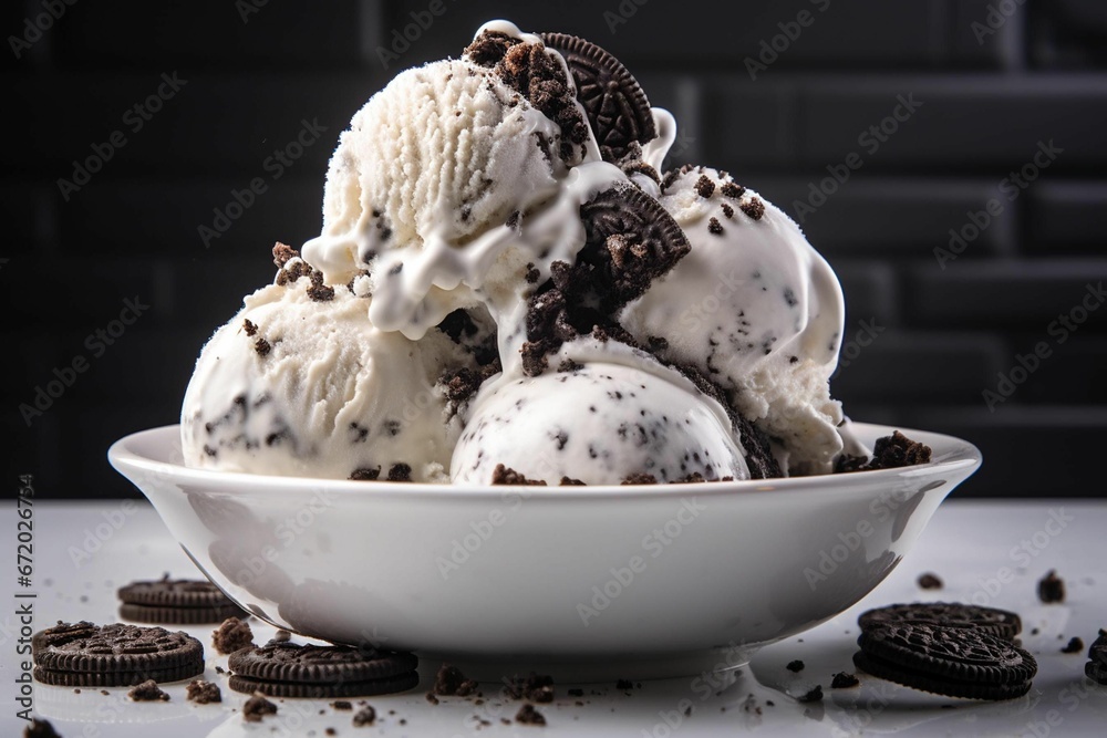 AI generated illustration of a bowl of delicious ice cream with cookies AI generated illustration of a bowl of delicious ice cream with cookies