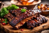 Delicious, mouth-watering platter of barbecue spare ribs, AI-generated.
