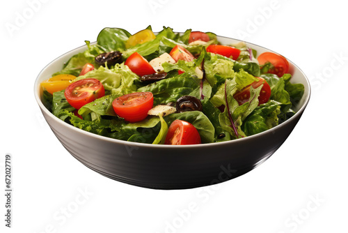 Bowl with delicious vegetable salad on isolated white background