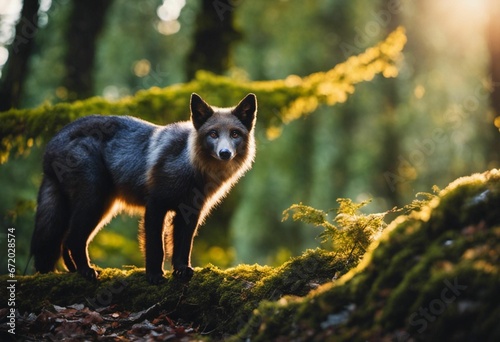 AI generated illustration of a majestic gray wolf in a grassy forest