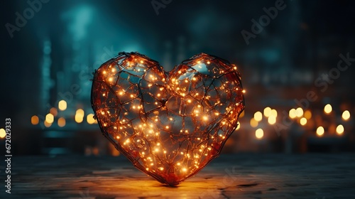 A heart crafted from enigmatic materials, set against a mesmerizing backdrop, AI-generated.