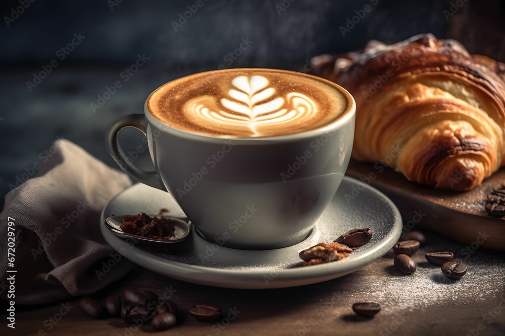 AI generated illustration of a freshly brewed cup of coffee with creamy latte art on top AI generated illustration of a freshly brewed cup of coffee with creamy latte art on top