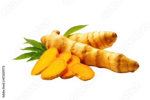 turmeric root and powder isolated on transparent background