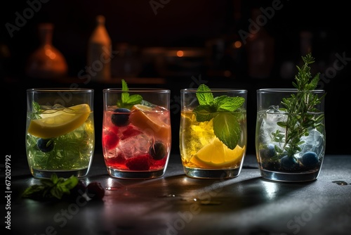 AI generated illustration of four glasses filled with delicious cocktails