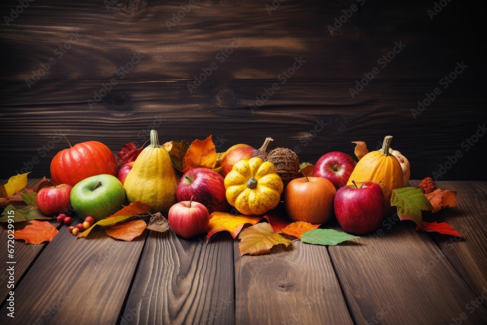 AI generated illustration of a variety of fruits and vegetables on a wooden rustic background AI generated illustration of a variety of fruits and vegetables on a wooden rustic background