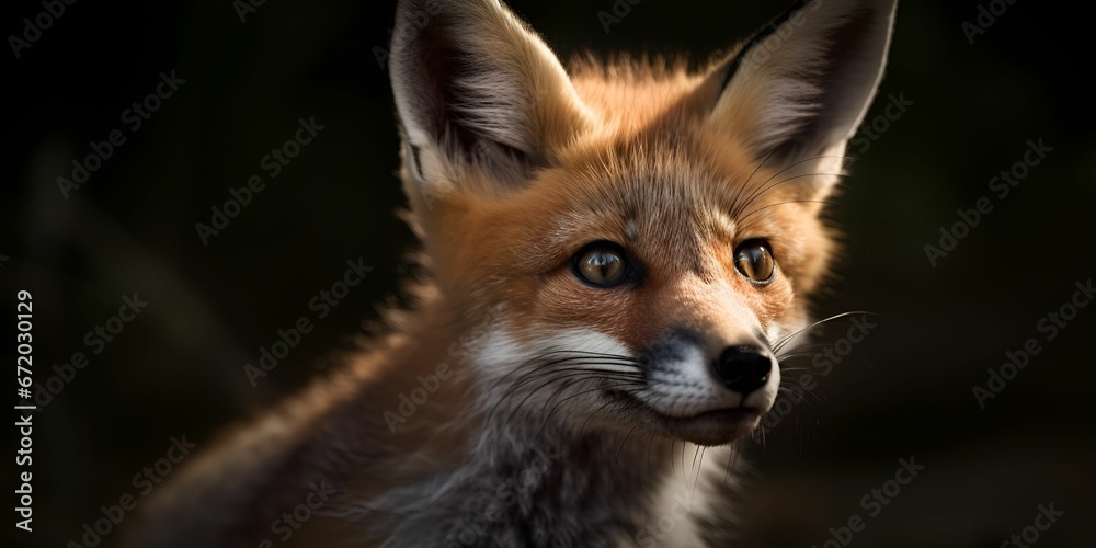 Fototapeta premium AI generated illustration of a red fox looking to the right against a dark background