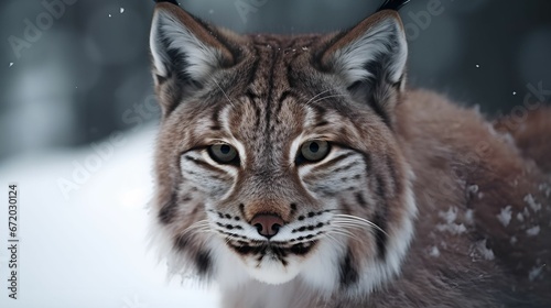 AI generated illustration of a beautiful Lynx cat in a snowy landscape