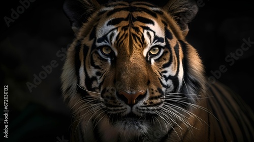 AI generated illustration of a mysterious Bengal tiger in a shadowy environment