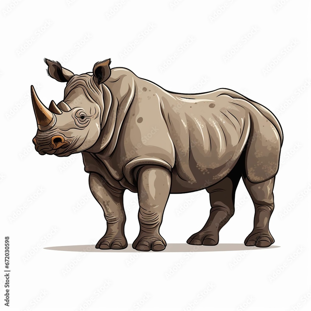 Fototapeta premium AI generated illustration of a cartoon rhinoceros isolated on a clear background