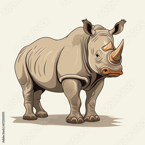 AI generated illustration of a cartoon rhinoceros isolated on a clear background