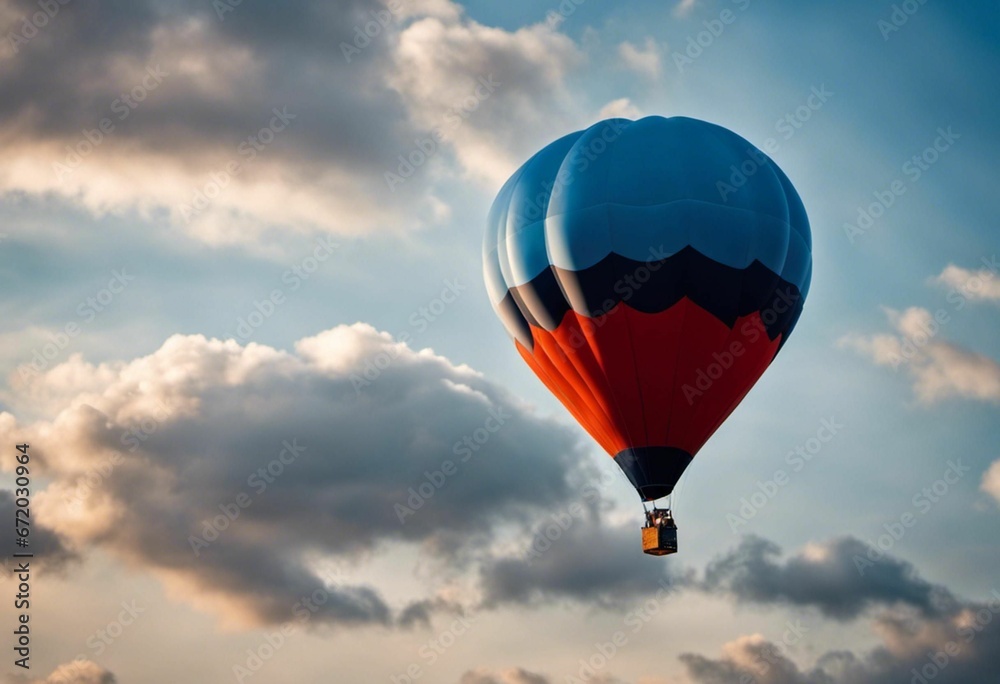 Obraz premium AI generated illustration of a hot air balloon in the cloudy sky at sunset