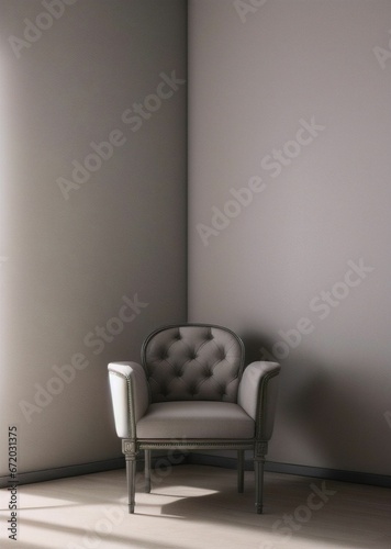 AI generated illustration of a chair against a minimalistic gray wall