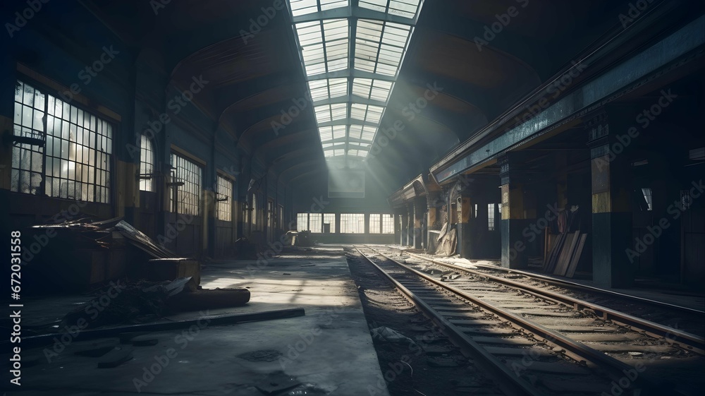 AI generated old train station with intricate ceiling architecture