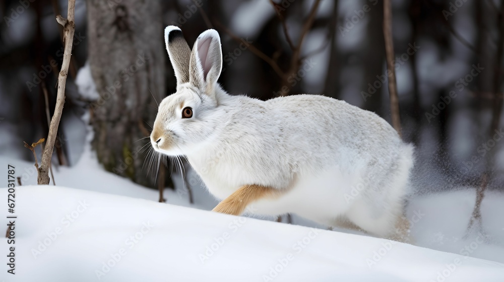 AI generated illustration of and adorable rabbit perched on a snow-covered ground AI generated illustration of and adorable rabbit perched on a snow-covered ground