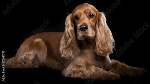 AI generated illustration of an adorable English Cocker Spaniel with a black background © Wirestock