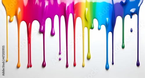 AI generated illustration of colorful paint dripping on a white background