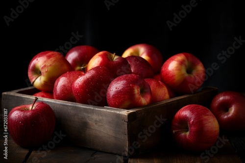 AI generated illustration of fresh apples in a wooden box
