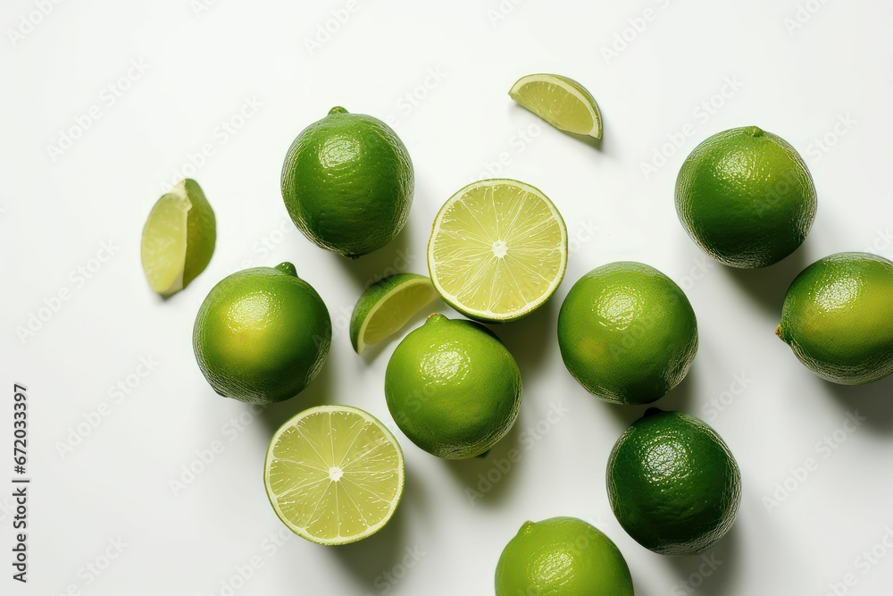 AI generated illustration of green limes on a white background