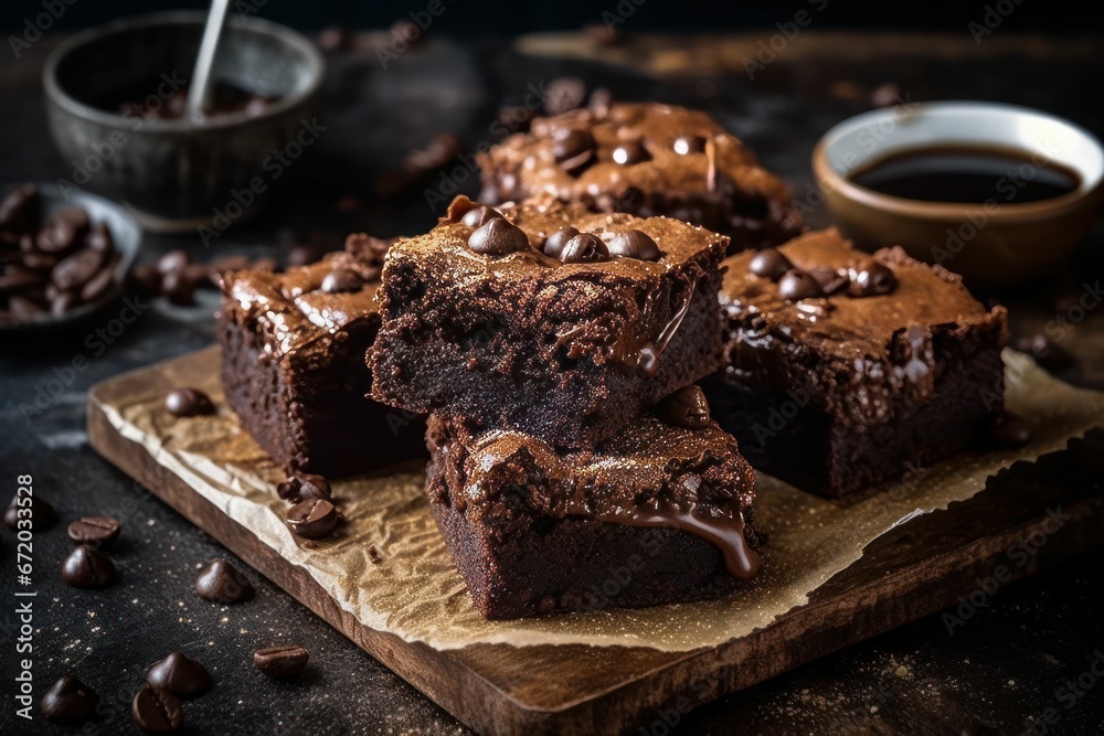 AI generated illustration of fresh chocolate brownies on a kitchen table AI generated illustration of fresh chocolate brownies on a kitchen table