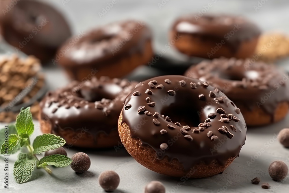 AI generated illustration of chocolate-covered doughnuts on the table AI generated illustration of chocolate-covered doughnuts on the table