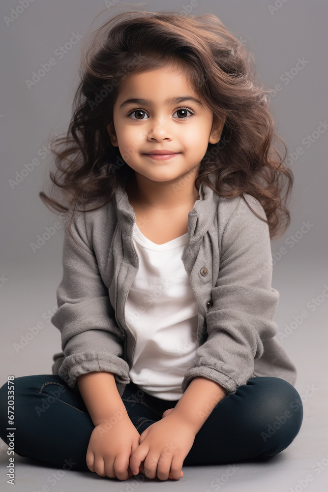 Cute little girl sitting on white background Cute little girl sitting on white background