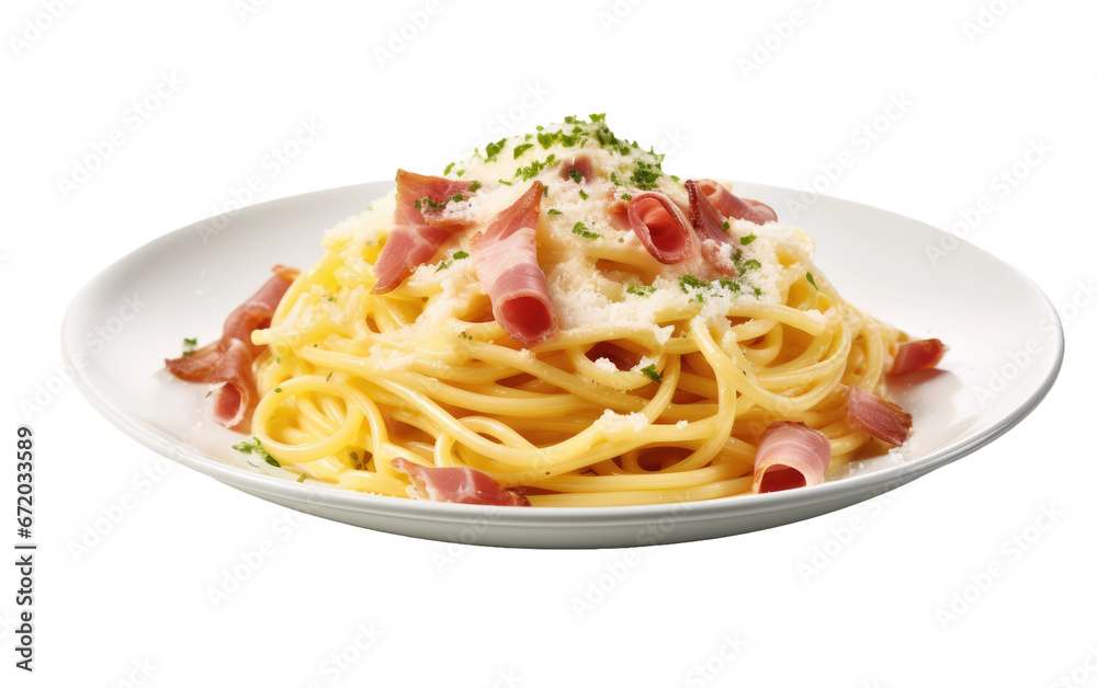 Italian Delight Reveling in the Aroma of Carbonara Pasta on White or PNG Transparent Background. Italian Delight Reveling in the Aroma of Carbonara Pasta on White or PNG Transparent Background.